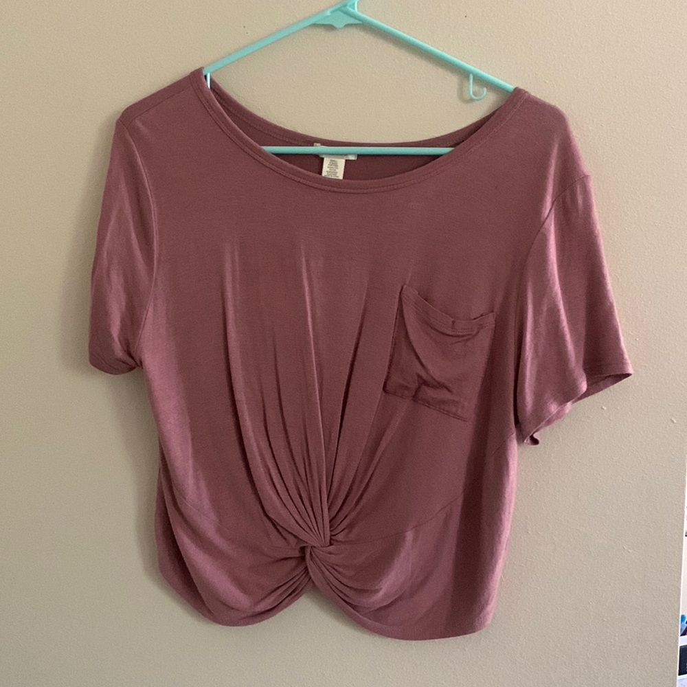 Bozzolo size S mauve/pink cropped tshirt with front tie and frocket